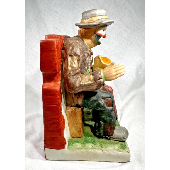 VINTAGE Emmett Kelly Jr Collection - Flambro Sitting Clown Brick Wall Bookend 7" - Picture 5 of 9